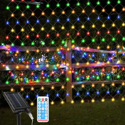 Produktbild von Clanmacy LED Solar Lichternetz 3x2M Bunt Lichterkette Weihnachtsbeleuchtung Lichtervorhang Innen Außen Deko 8 Modi IP44