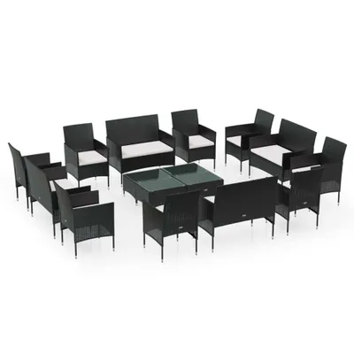 Produktbild von 16-tlg. Garten-Lounge-Set mit Auflagen Poly Rattan Schwarz