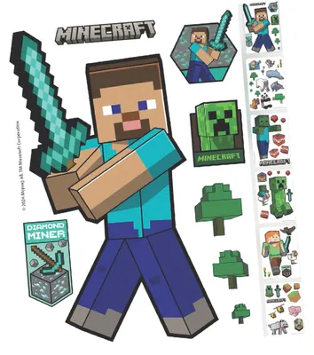 Zdjęcie produktu dla MINECRAFT - Naklejki, tatuaże ścienne, samoprzylepne fototapety z różnymi postaciami z gry Minecraft