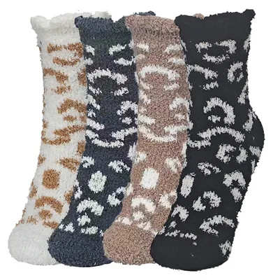 Immagine prodotto di Calzini donna, set con motivo leopardato, calze termiche in pile di corallo, 4 paia, colore: bianco, grigio, caffè, nero, taglia: 35-42