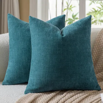 Immagine prodotto di Set di 2 federe 60x60 cm, effetto lino in chenille, colore turchese