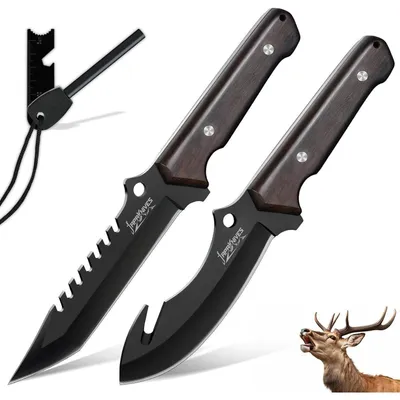 Zdjęcie produktu dla Nóż myśliwski, nóż outdoorowy, nóż do rozcinania, nóż survivalowy, nóż z stałą głownią, nóż do obierania skór, z pochwą, 12 cm