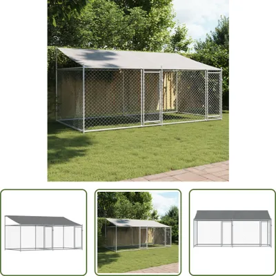 Obrázek produktu pro The Living Store Bouda pro psy se střechou a dveřmi Grey 4x2x2 m Pozinkovaná ocel
