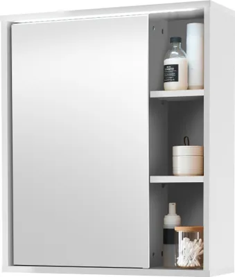 Produktbild von GREECE Spiegelschrank Bad mit LED-Beleuchtung in Weiß - Badezimmerspiegel Schrank mit viel Stauraum - 60 x 70 x 20 cm (B/H/T)