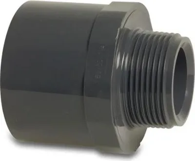 Produktbild von Mega Übergangsnippel PVC-U 50/63 mm x 1 Zoll Klebemuffe/Klebestutzen x Außengewinde 10 bar, grau