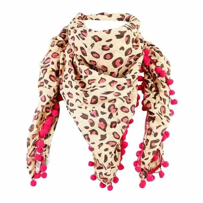Produktbild von Tuch Leopard rosa mit pinken Bommeln