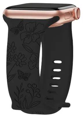 Image de Bracelet pour Apple Watch Series 11 10 9 8 SE 7 6 5 4 3 2 1 Ultra 1/2/3, 42mm-44mm-45mm-46mm-49mm Silicone Motif Papillon Noir