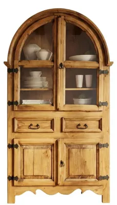 Produktbild von MEXIKO Vitrine aus Ponderosa Pinie Honigton, 2 Türen, 2 Schubladen, 190x110x46 cm