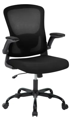 Produktbild von Ergonomischer Bürostuhl - Drehbarer Schreibtischstuhl mit hoher Mesh-Rückenlehne - Verstellbare Kopfstütze - Klappbare Armlehnen - Neigbar - 360° Rollen - Schwarz