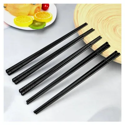 Produktbild von 10 Paar wiederverwendbare Fiberglas-Essstäbchen, schwarze Essstäbchen aus Legierung, rutschfeste Essstäbchen, spülmaschinenfest