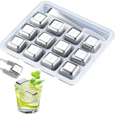 12er-Set Edelstahl-Eiswürfel 304 mit Zange und Box