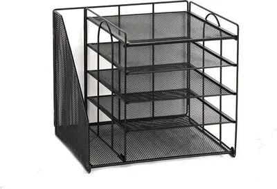 Produktbild von Schreibtisch Organizer - Briefablage 5-stöckig mit Aktenhalter - Ausziehbar - Metall - Schwarz