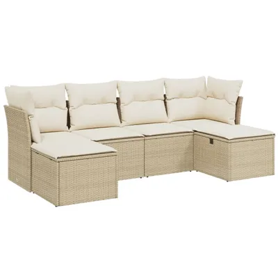 Produktbild von vidaXL 6-tlg. Garten-Sofagarnitur mit Kissen Beige Poly Rattan