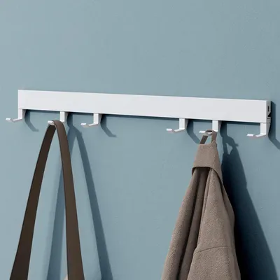 Produktbild von Mai & Mai Garderobenleiste mit 6 verstellbaren Haken, Kleiderhaken aus Aluminium, Wandgarderobe Garderobenhaken 60cm Matt weiß Stalo-10