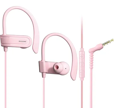 Produktbild von Kabelgebundene Sport-Kopfhörer mit Mikrofon schweißfest und Ohrbügel Pink