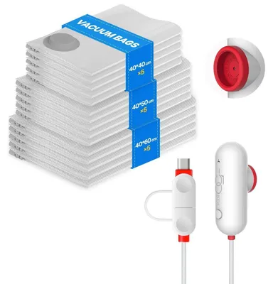 Immagine prodotto di Sacchetti sottovuoto per abbigliamento con pompa elettrica USB, confezione da 15 pezzi, 3 dimensioni (40x40, 40x50, 40x60 cm)