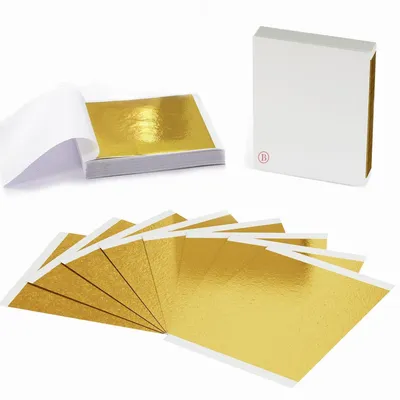 Image de Feuilles d'or, 100 pièces, pour travaux manuels et décoration, 6,1 x 5,3 pouces, couleur : or