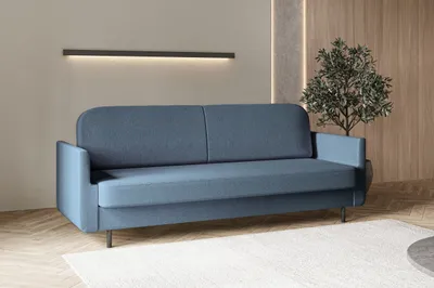 Produktbild von Sofa mit Schlaffunktion und Bettkasten, Polstersofa, Sofagarnitur Wohnlandschaft mit Bettfunktion, Couch für Wohnzimmer - Schlafsofa - POUCH - Dunkelblau - Aragon 79