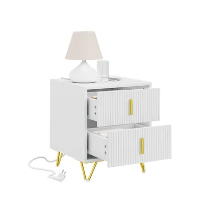 Produktbild von SoBuy 2er Set Nachttisch mit Ladefunktion Nachtschrank mit 2 Steckdosen USB & Type-C Beistelltisch Bedside Table für Schlafzimmer FBT115-E-Wx2