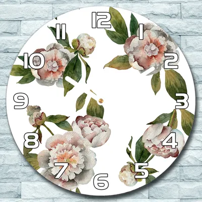 Produktbild von Wanduhr aus Glas Rund fi 30 Pfingstrosen Blumen Quarz Deko Schlafzimmer Büro