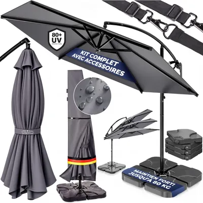 Image de CASARIA® Set complet Parasol de jardin extérieur 350cm Anthracite