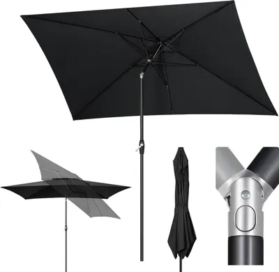 Produktbild von Sekey Sonnenschirm 300 x 200 cm Rechteckschirm Aluminium Marktschirm Rechteckig, mit Kurbel, Dunkelgrau