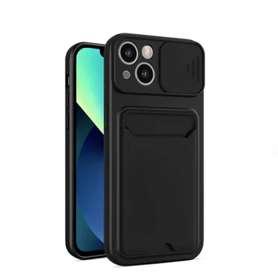 Produktbild von Smartphonica iPhone 14 Plus TPU Cover Case Fall mit Kamera Slide und Kartenhalter - Schwarz