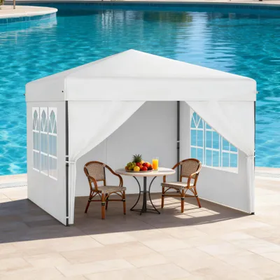 Image de Tente pop-up YARDIN 2,5 x 2,5 m, montage rapide à un bouton, imperméable et protection UV, avec 4 panneaux latéraux, sac de rangement inclus – Blanc