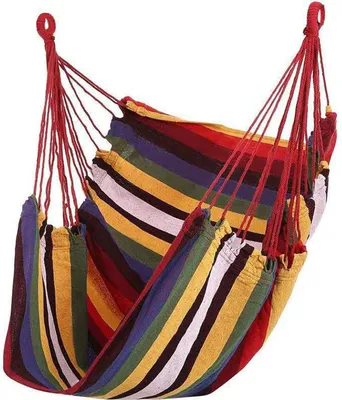 Image de Hamac Chaise Toile Portable Confortable Chaise à Rayures Colorées Suspension Balançoire pour Intérieur