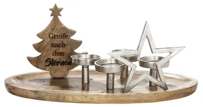 Image de GILDE Autres décorations de Noël Plateau Bougeoir Sapin H. 26 cm,21357