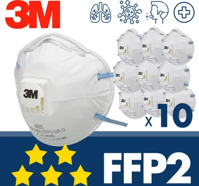 Produktbild von 10x FFP2 mit Ventil 3M 8822 Maske mit CE - Atemschutzmaske