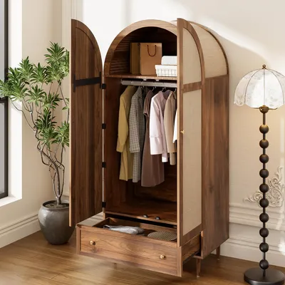 Image de OKWISH Garde-robe avec 2 Portes en Tissu et 1 Tiroir - pour Chambre - 79x50x175 cm - Nature