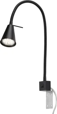 A black metal LED desk lamp with a flexible gooseneck and a clamp base, shown against a white background.