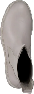 A top-down view of a beige leather Chelsea boot.