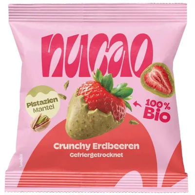 Produktbild von nucao Schokofrüchte Crunchy Erdbeeren im Pistazienmantel  50g, KI-generiertes Bild