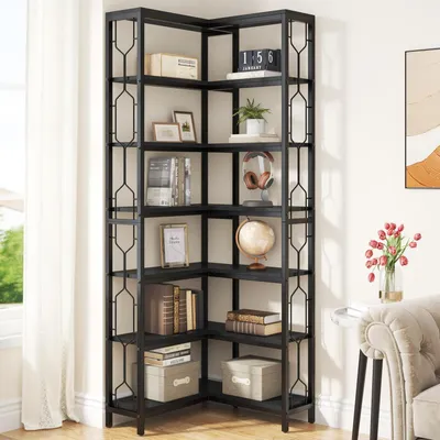 Produktbild von Eck-Bücherregal 7-stöckig Industrie-Design Holz Metall Schwarz