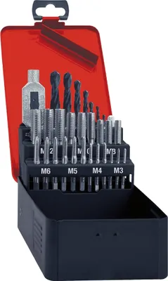 Produktbild von FORMAT Handgewindeschneidwergzeugsatz HSS 53-teilig, DIN:DIN 352/DIN 338_203, Schneidstoff:HSS, Gewindeart:M