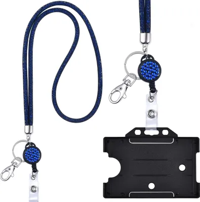 Produktbild von Ausweishülle Kartenhalter mit Jojo Schlüsselanhänger ausziehbar Kristall Lanyard BLAU komplett mit Ausweis Halter Key Chain Schlüsselband Umhängeband