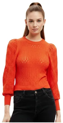 Produktbild von Desigual Ona orange durchbrochener Pullover für Frauen XL