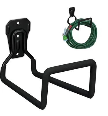 Produktbild von 2 x Schlauchhalter, Stahl, Wandmontage, rutschfest, Aufhängung für Gartenschlauch, HBT: 13 x 12,5 x 20 cm, schwarz