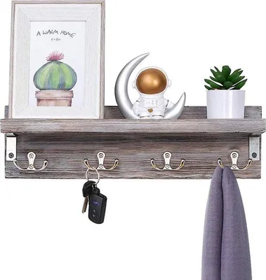 Produktbild von Famanu Wandgarderobe mit 4 Kleiderhaken und Ablagen - Holz