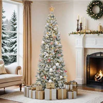 Produktbild von 230 cm Schneebedeckt Weihnachtsbaum mit 350 LEDs Beleuchtung und Ständer, Tannenbaum Dekobaum, 1000 Spitzen, φ80cm