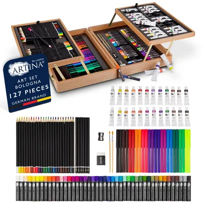 Productafbeelding van 127-delige schilderset XXL met acrylverf en houten koffer