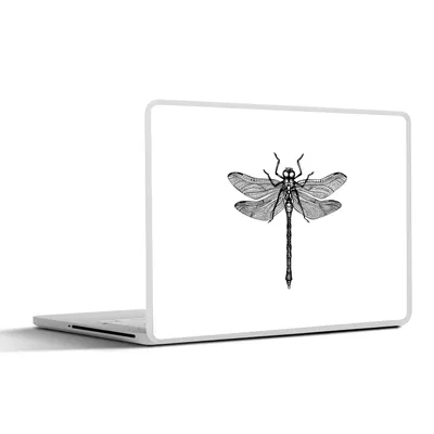 Produktbild von MuchoWow® Laptop Aufkleber Sticker Cover Libelle - Insekten - Retro - Schwarz und weiß 36.5x27.5 cm - Laptop-Sticker
