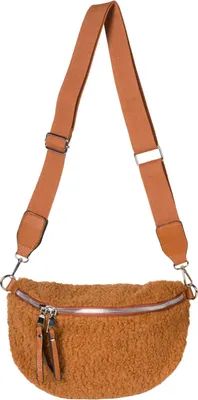 Zdjęcie produktu dla styleBREAKER Ladies Teddy Fur Half Moon Crossbody Shoulder Bags Unicoloured, regulowany pasek na ramię 02012403