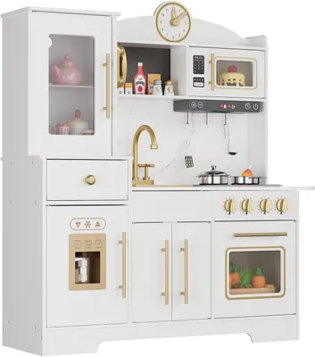Zdjęcie produktu dla Nowoczesna drewniana kuchnia do zabaw 87 × 31 × 100 cm dla dzieci w wieku 3-8 lat z oświetleniem
