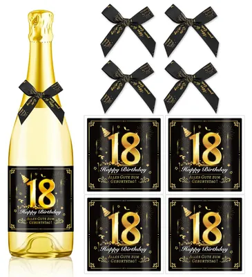 4er-Set Flaschenetiketten 18. Geburtstag mit Schleife und Windlicht