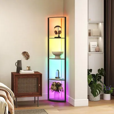 Image de Lampadaire Fortuna Lai LED Lampadaire à 5 niveaux d'intensité avec étagère, changement de couleur RVB, télécommande