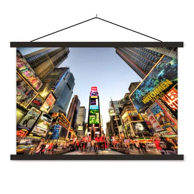 Produktbild von MuchoWow® Textilposter New York - Nacht - Platz 120x80 cm mit schwarzem Rahmen - Wanddeko
