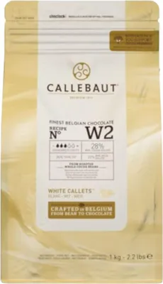 A bag of Callebaut white chocolate callets.